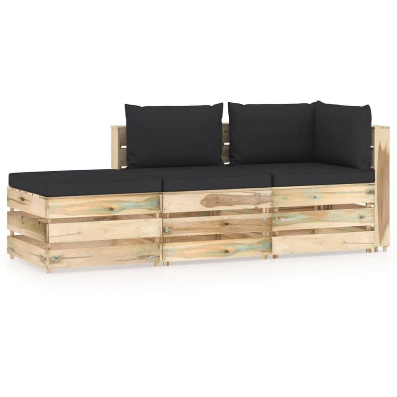 

YOUTHUP Muebles de jardín 3 piezas con cojines madera impregnada verde
