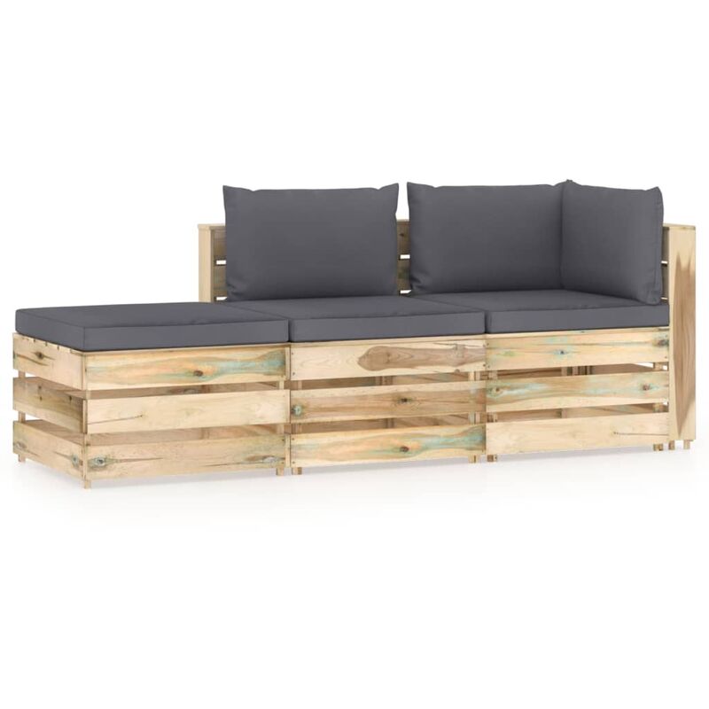 

Muebles de jardín 3 piezas con cojines madera impregnada verde - Youthup