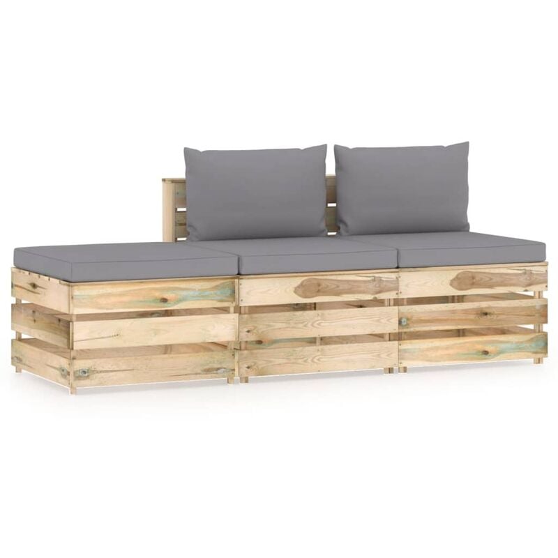 

Muebles de jardín 3 piezas con cojines madera impregnada verde - Youthup