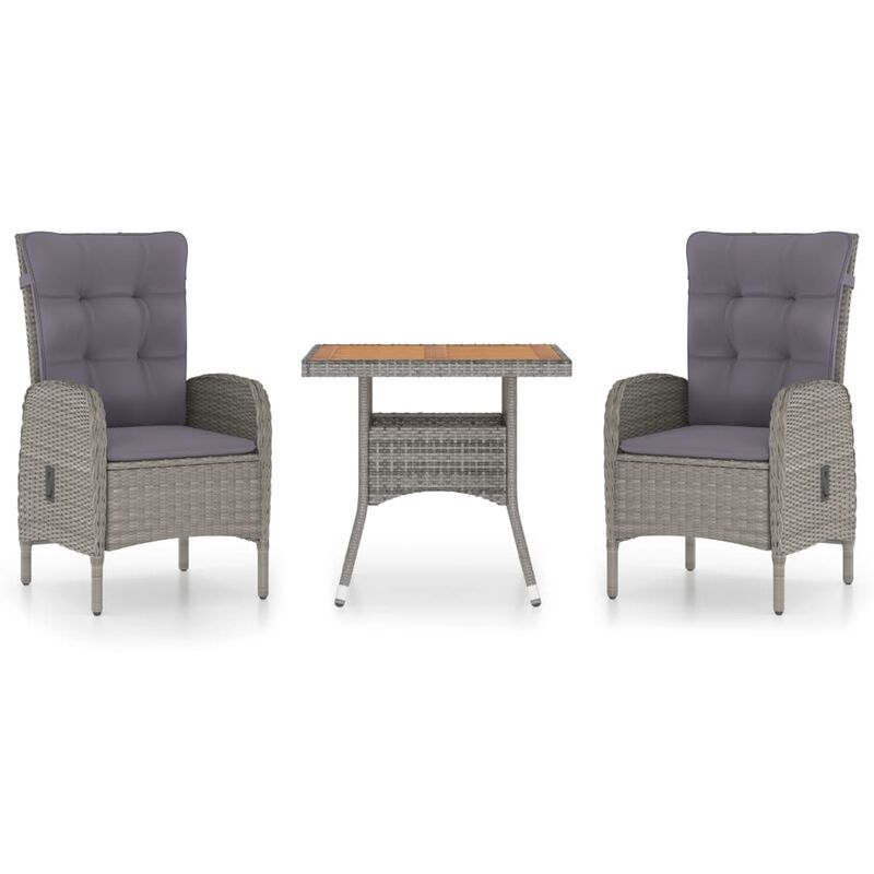 

Muebles de jardín 3 piezas ratán sintético gris madera acacia - Gris - Youthup
