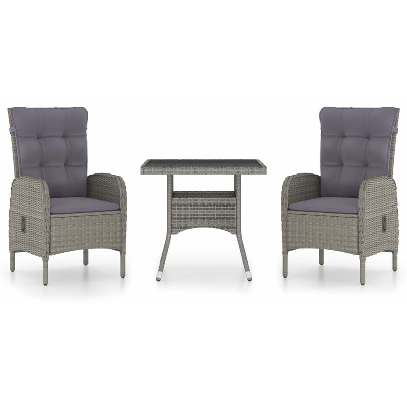 

Muebles de jardín 3 piezas ratán sintético y vidrio gris - Gris - Youthup