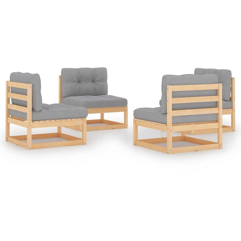 

Muebles de jardín 4 piezas con cojines de madera de pino maciza - Marrón - Youthup