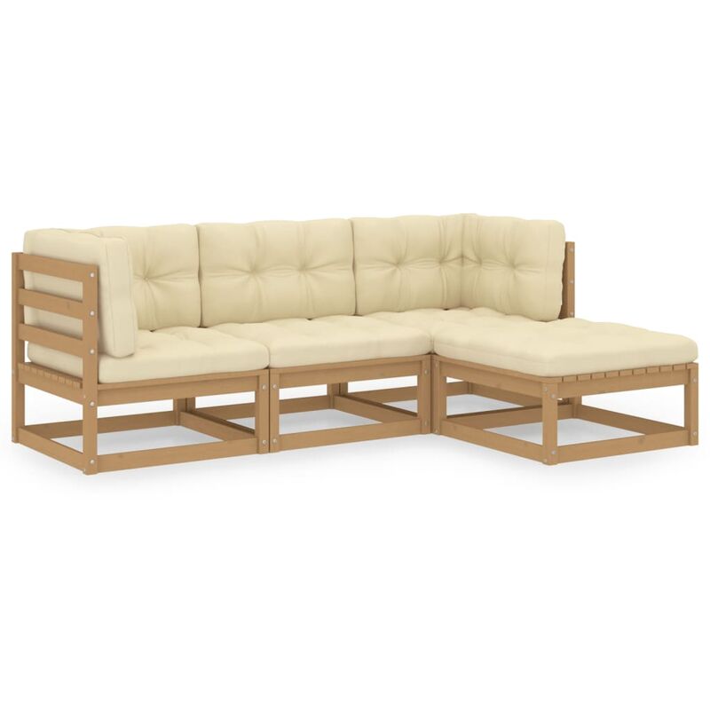 

Muebles de jardín 4 piezas con cojines de madera de pino maciza - Marrón - Youthup