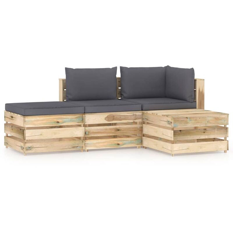 

Muebles de jardín 4 piezas con cojines madera impregnada verde - Youthup