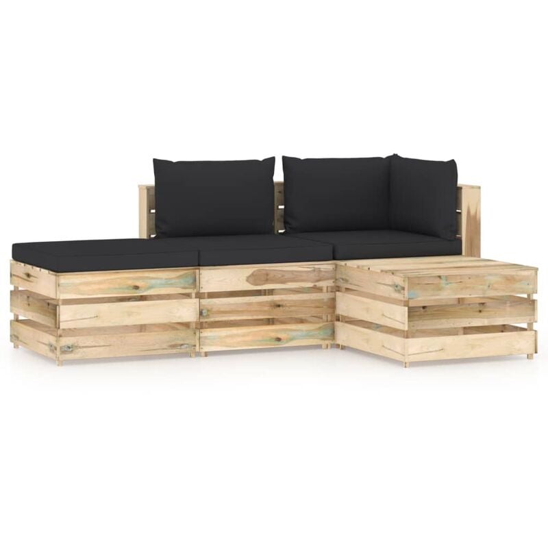 

Muebles de jardín 4 piezas con cojines madera impregnada verde - Youthup