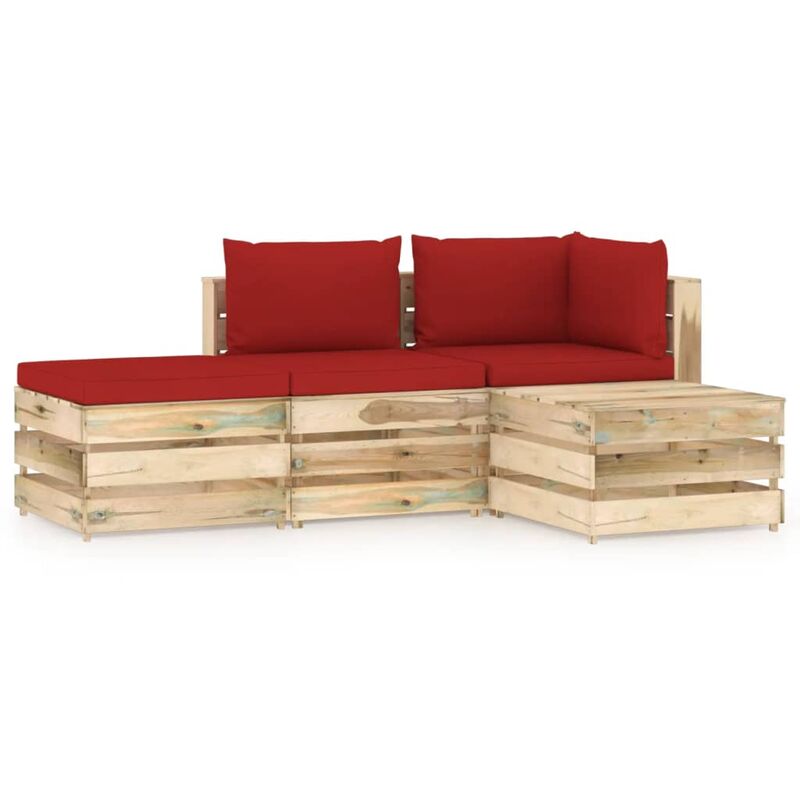 

Muebles de jardín 4 piezas con cojines madera impregnada verde - Youthup