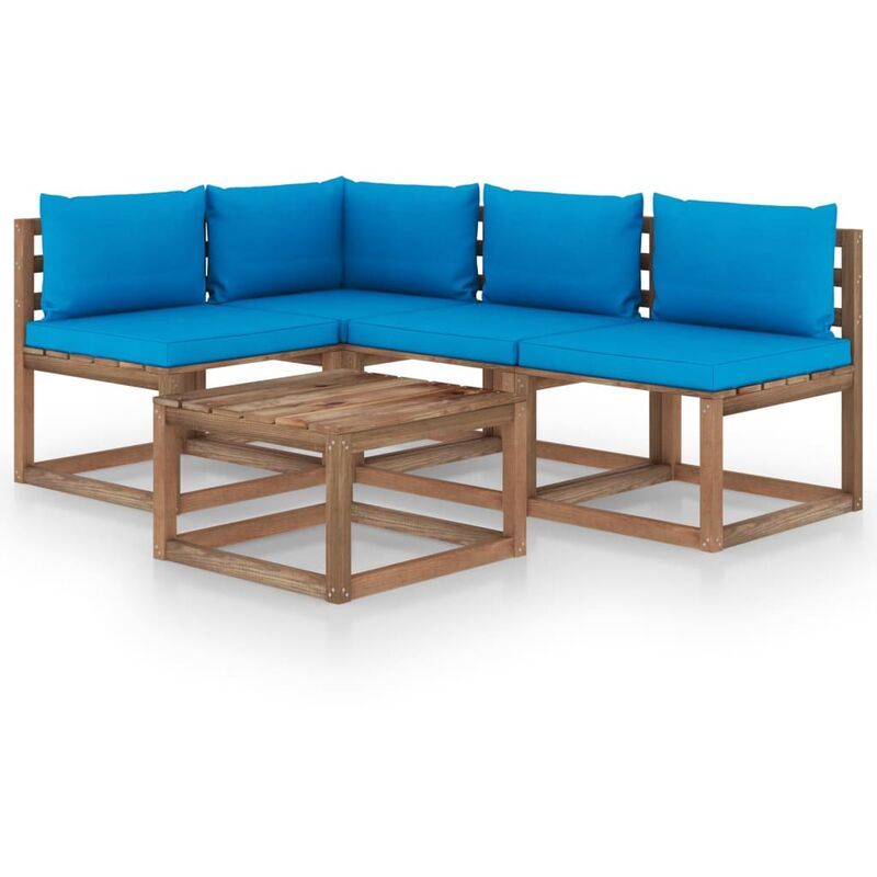 

Muebles de jardín 5 piezas con cojines azul claro - Marrón - Youthup