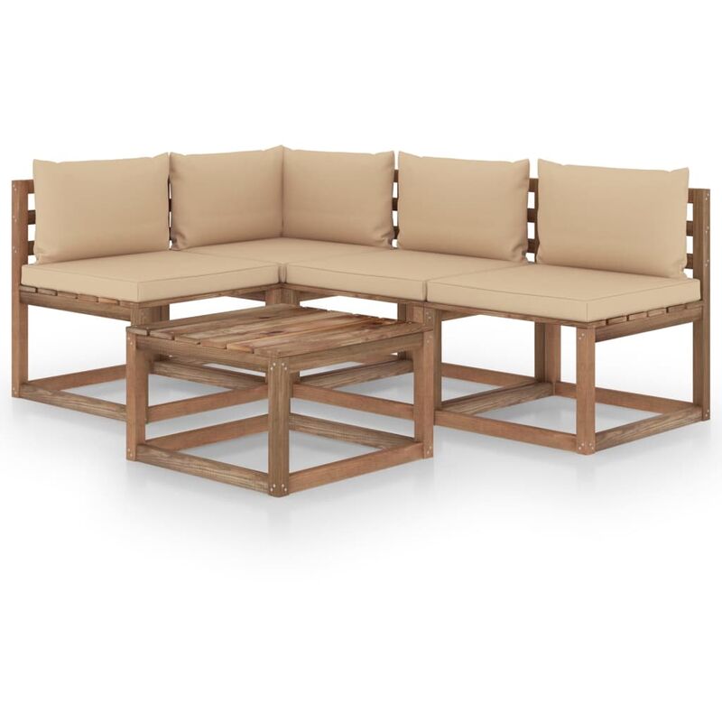 

Muebles de jardín 5 piezas con cojines crema - Marrón - Youthup