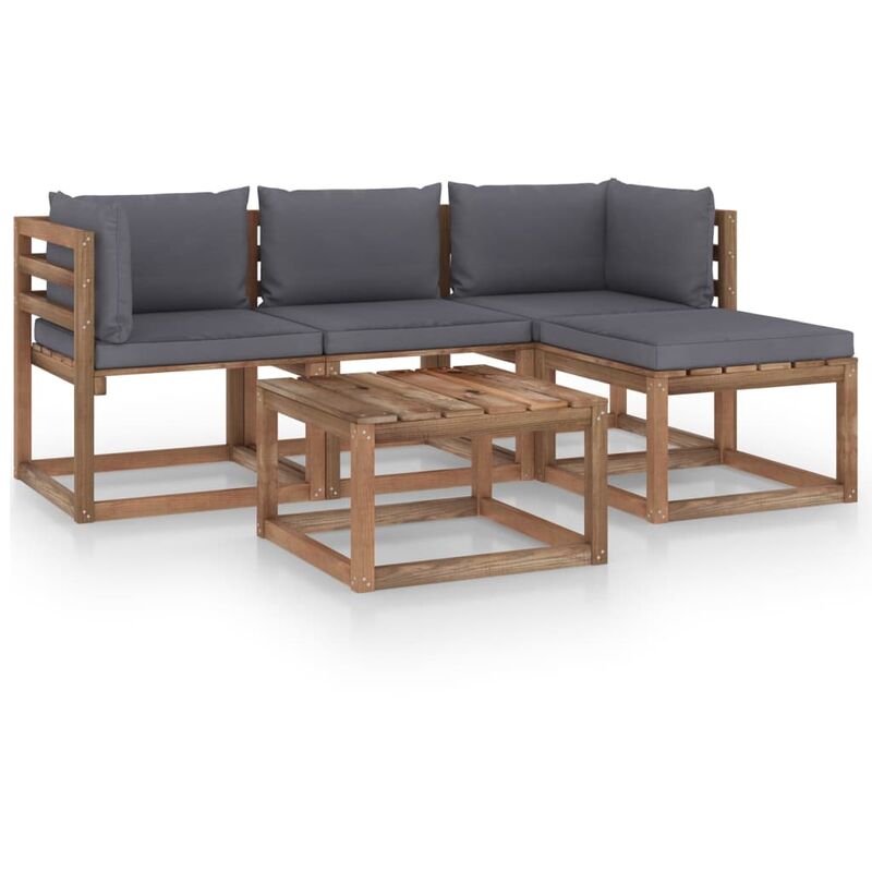 

Muebles de jardín 5 piezas con cojines gris antracita - Marrón - Youthup
