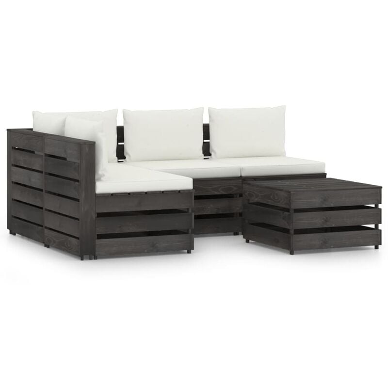 

Muebles de jardín 5 piezas con cojines madera impregnada gris - Youthup
