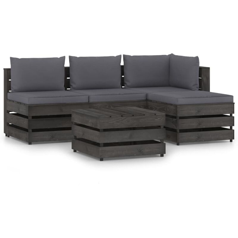 

Muebles de jardín 5 piezas con cojines madera impregnada gris - Youthup