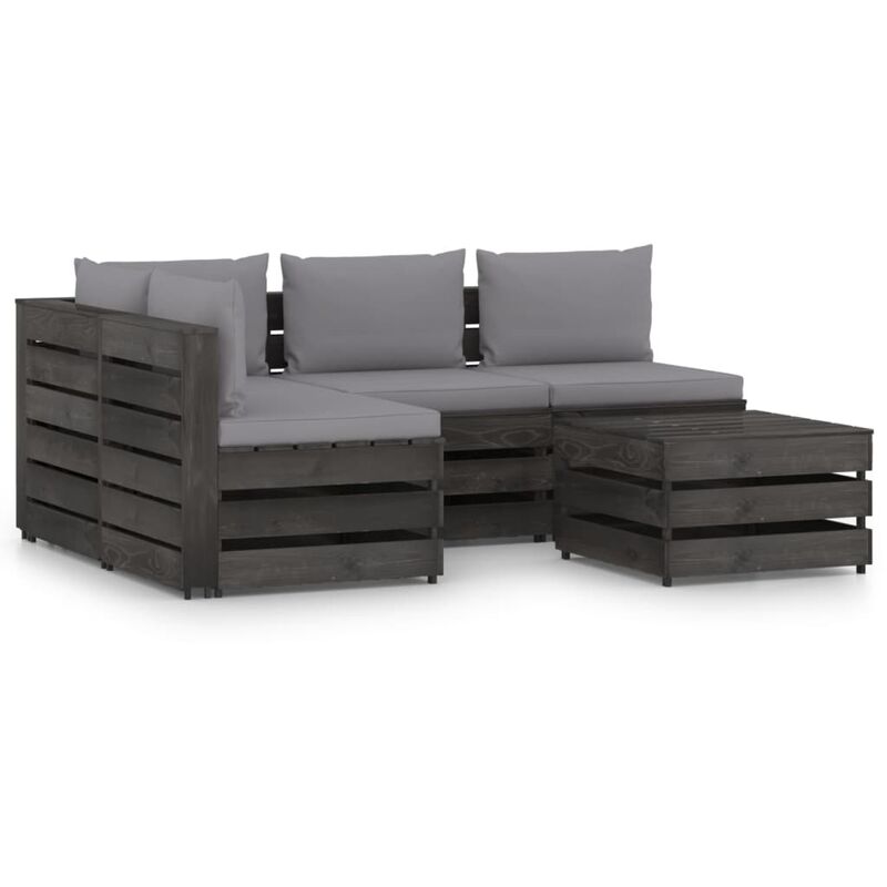 

Muebles de jardín 5 piezas con cojines madera impregnada gris - Youthup
