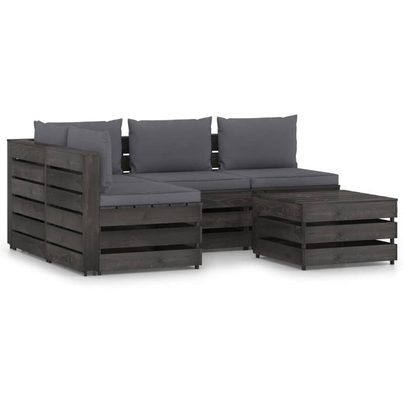 

Muebles de jardín 5 piezas con cojines madera impregnada gris - Youthup