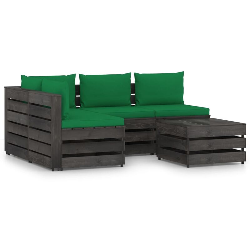 

Muebles de jardín 5 piezas con cojines madera impregnada gris - Youthup