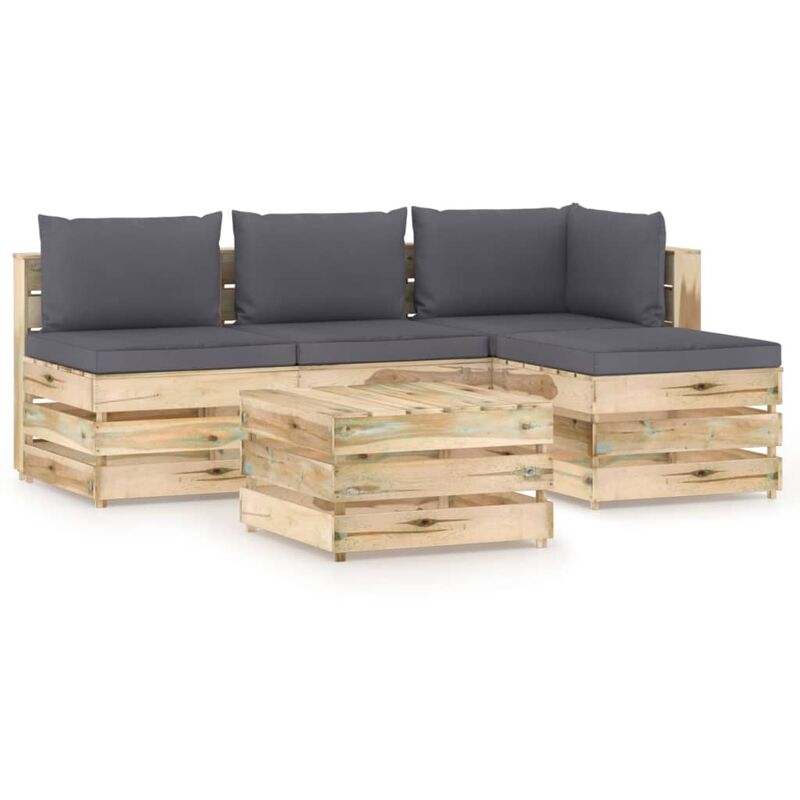 

Muebles de jardín 5 piezas con cojines madera impregnada verde - Youthup