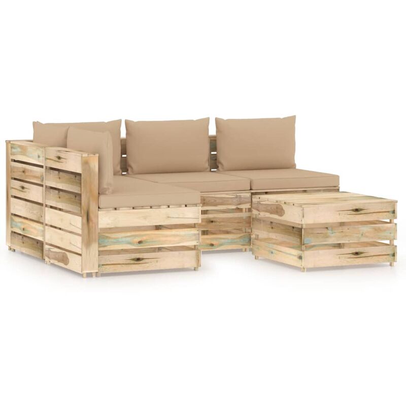 

Muebles de jardín 5 piezas con cojines madera impregnada verde - Youthup