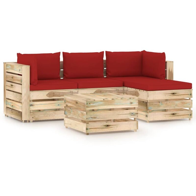 

Muebles de jardín 5 piezas con cojines madera impregnada verde - Youthup