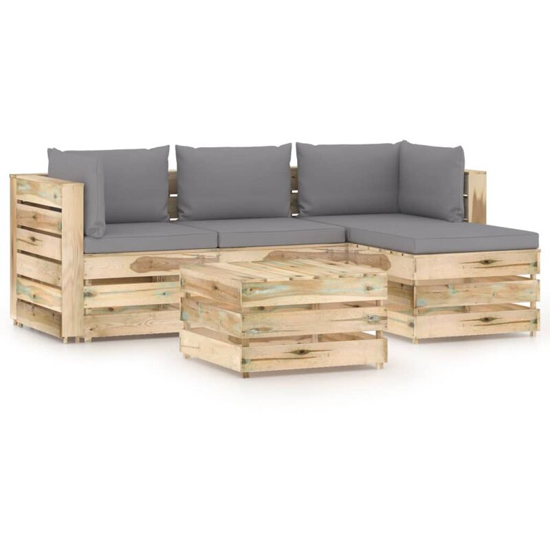 

Muebles de jardín 5 piezas con cojines madera impregnada verde - Youthup