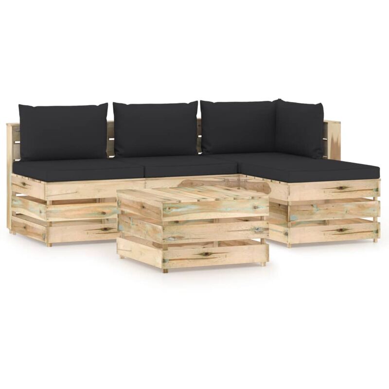 

YOUTHUP Muebles de jardín 5 piezas con cojines madera impregnada verde