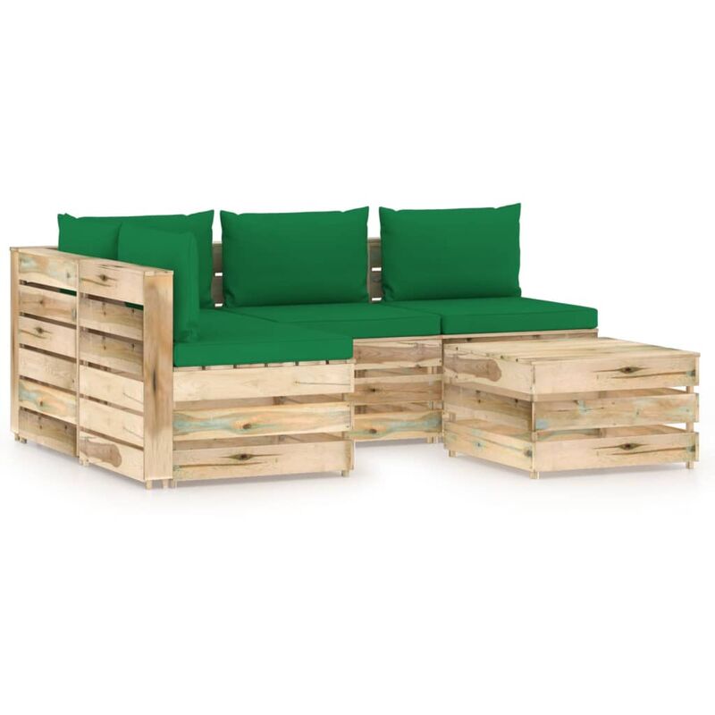 

Muebles de jardín 5 piezas con cojines madera impregnada verde - Youthup