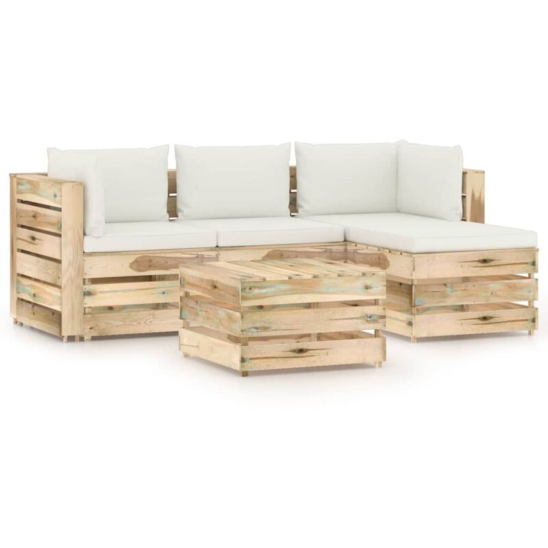 

Muebles de jardín 5 piezas con cojines madera impregnada verde - Youthup