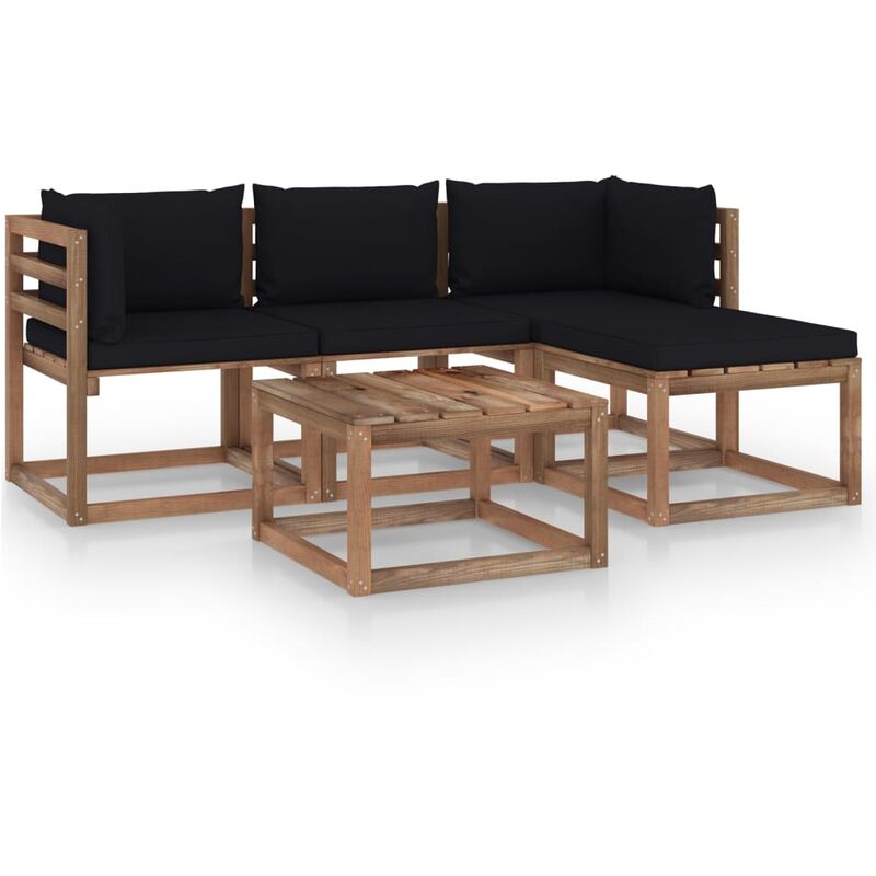 

Muebles de jardín 5 piezas con cojines negro - Marrón - Youthup