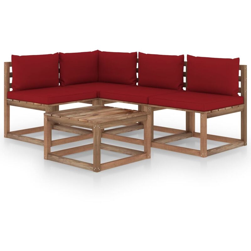 

Muebles de jardín 5 piezas con cojines rojo tinto - Marrón - Youthup