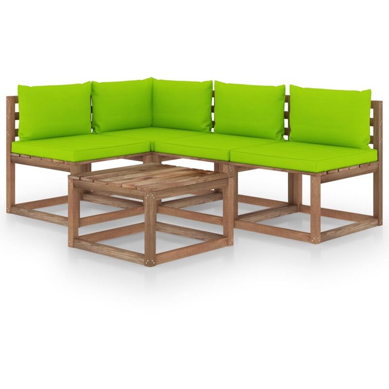 

Muebles de jardín 5 piezas con cojines verde brillante - Marrón - Youthup