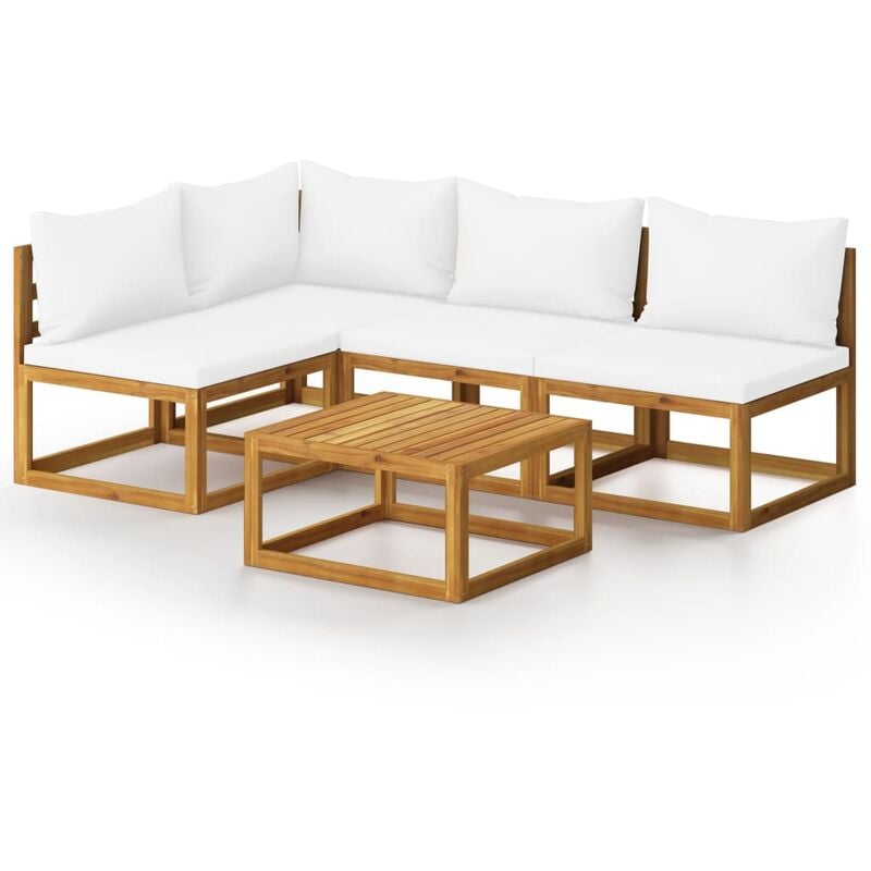 

Muebles de jardín 5 pzas cojines crema madera maciza de acacia - Crema - Youthup