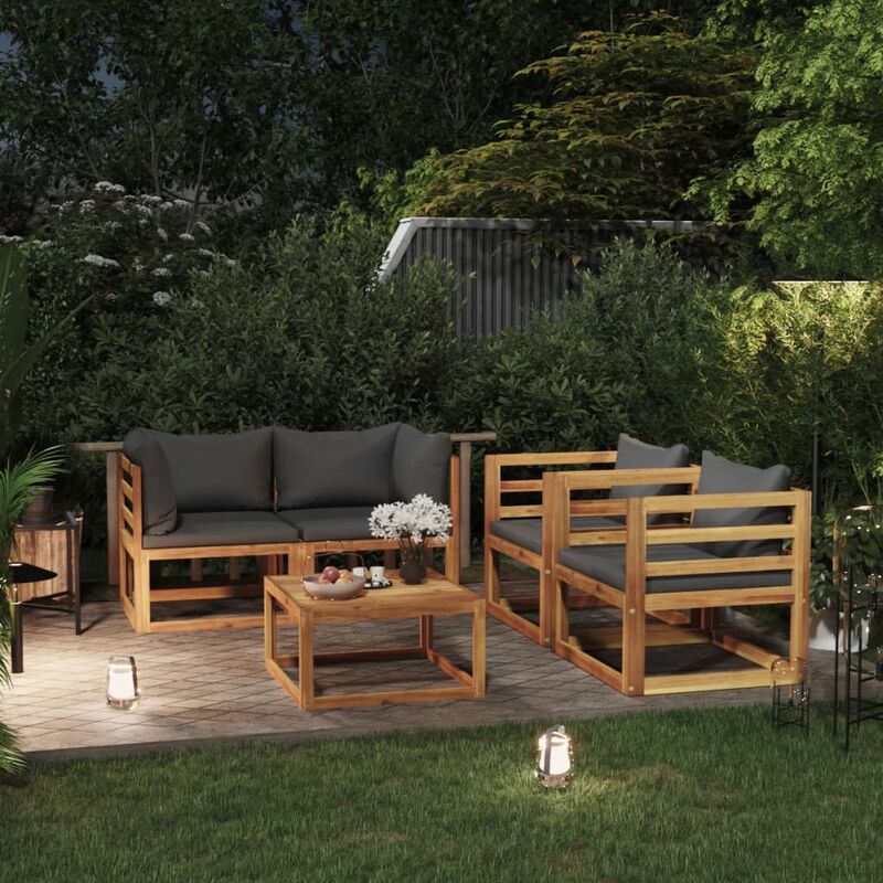 

Muebles de jardín 5 pzas cojines madera maciza de acacia - Gris - Youthup