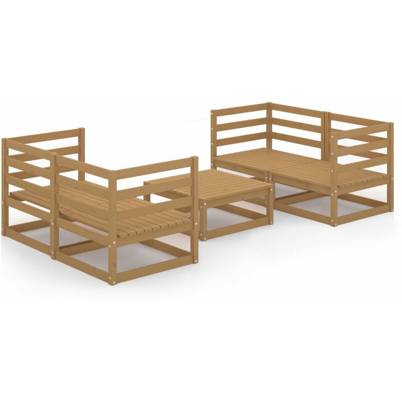 

Muebles de jardín 5 pzas y cojines marrón miel madera pino - Marrón - Youthup