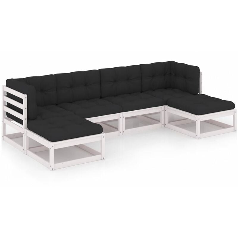 

YOUTHUP Muebles de jardín 6 piezas con cojines blanco madera de pino - Blanco