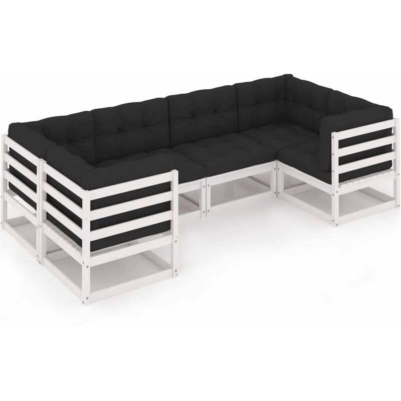 

Muebles de jardín 6 piezas con cojines blanco madera de pino - Blanco - Youthup