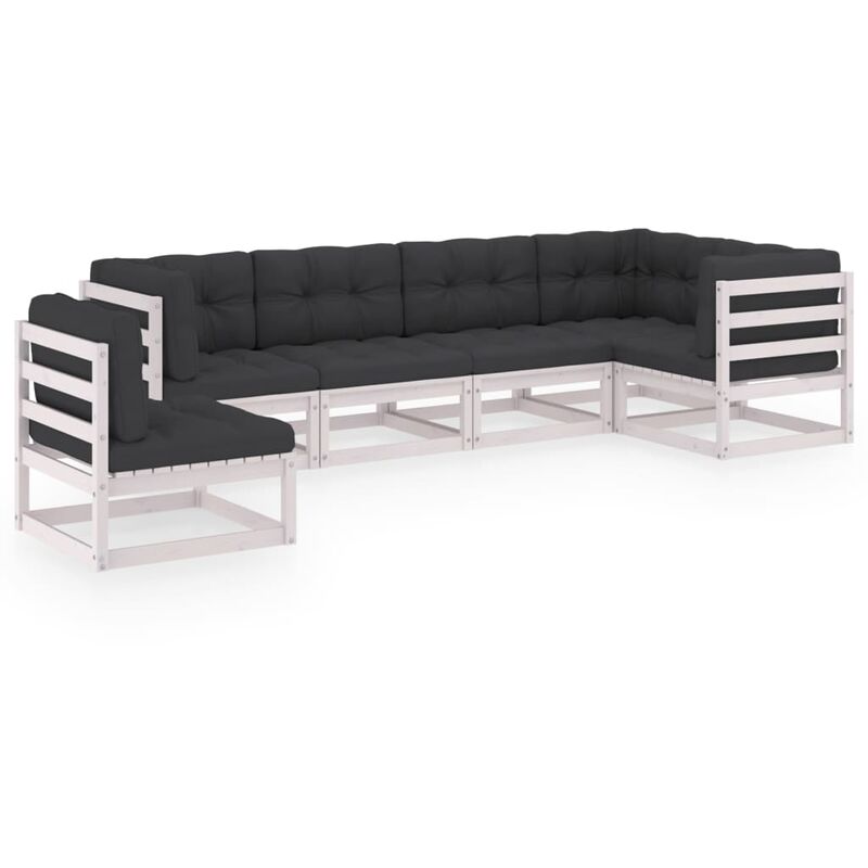

Muebles de jardín 6 piezas con cojines de madera de pino maciza - Blanco - Youthup