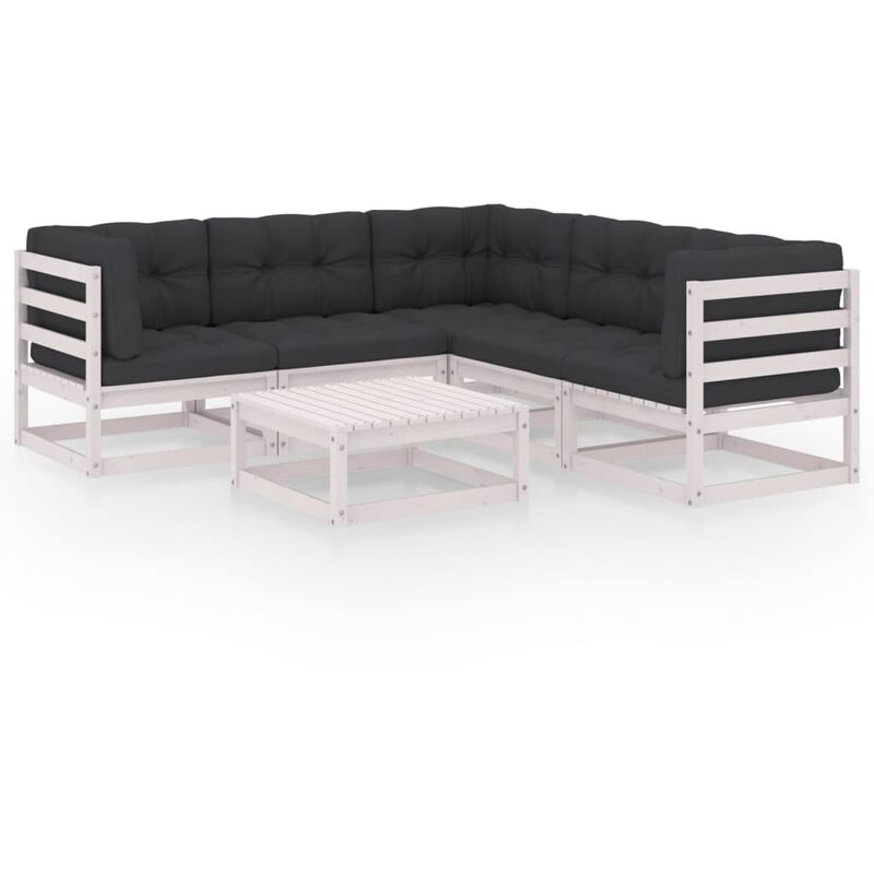 

Muebles de jardín 6 piezas con cojines de madera de pino maciza - Blanco - Youthup