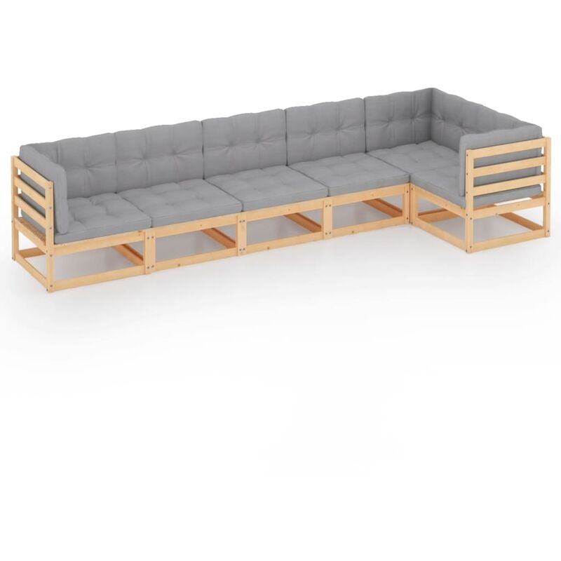 

Muebles de jardín 6 piezas con cojines de madera de pino maciza - Marrón - Youthup