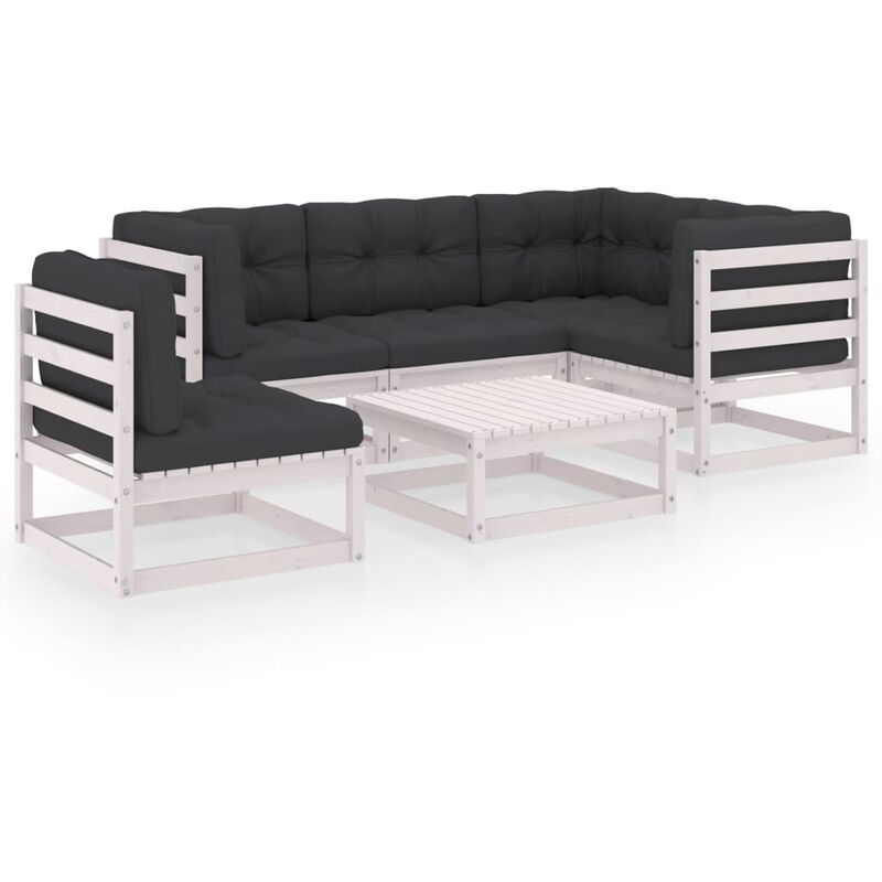 

Muebles de jardín 6 piezas con cojines de madera de pino maciza - Blanco - Youthup