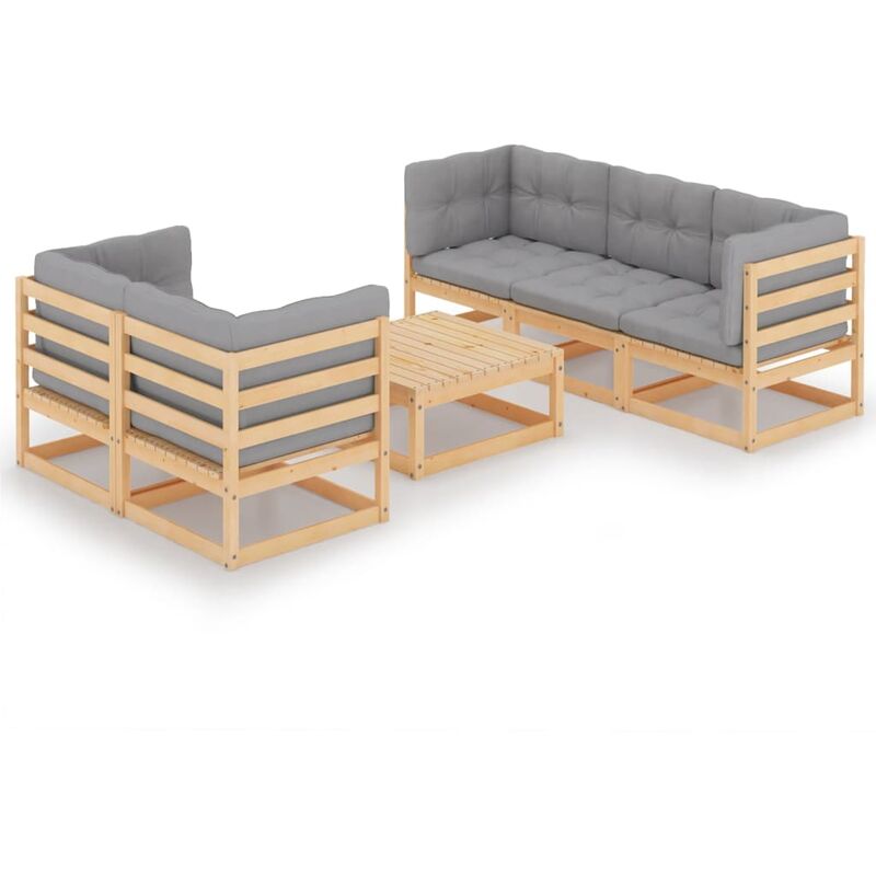 

Muebles de jardín 6 piezas con cojines de madera de pino maciza - Marrón - Youthup