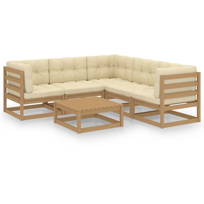 

Muebles de jardín 6 piezas con cojines de madera de pino maciza - Marrón - Youthup