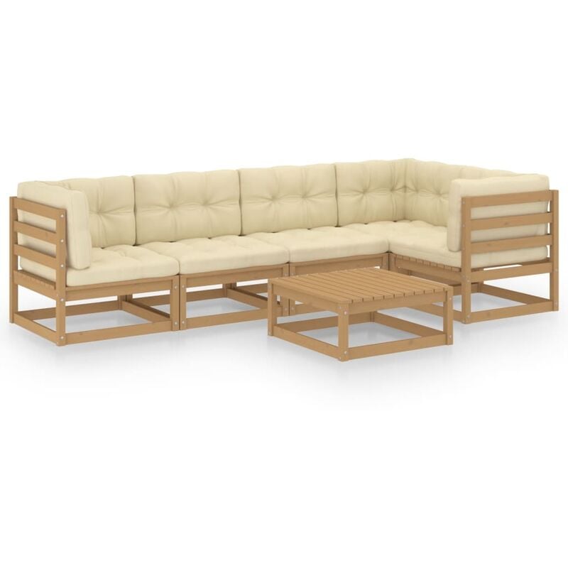 

Muebles de jardín 6 piezas con cojines de madera de pino maciza - Marrón - Youthup