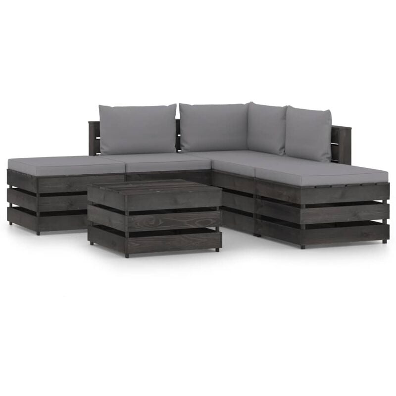 

Muebles de jardín 6 piezas con cojines madera impregnada gris - Youthup