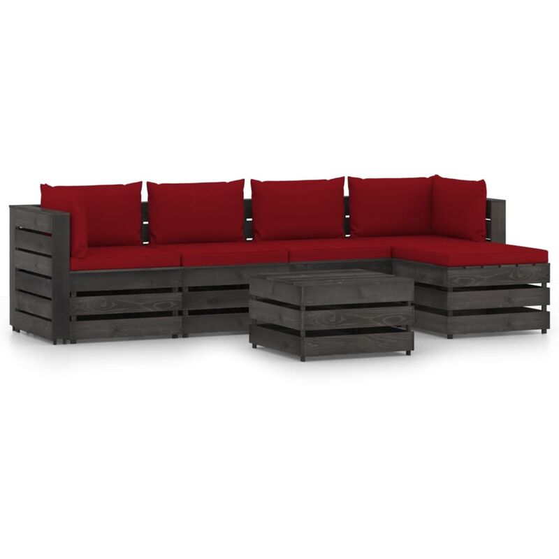 

Muebles de jardín 6 piezas con cojines madera impregnada gris - Youthup