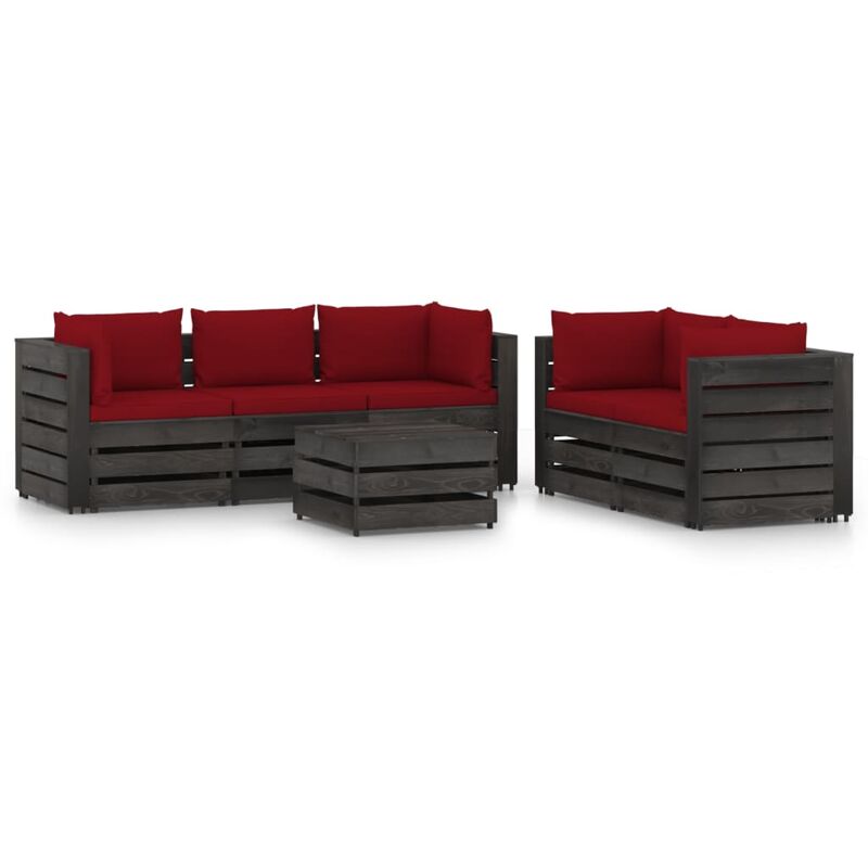

Muebles de jardín 6 piezas con cojines madera impregnada gris - Youthup