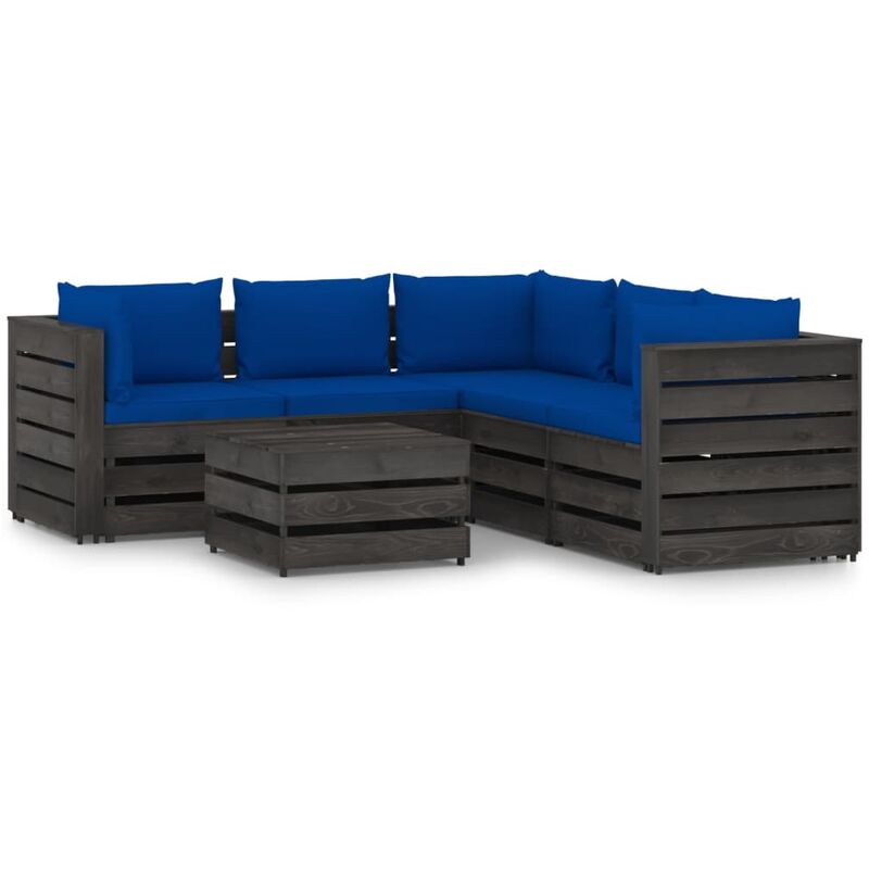 

Muebles de jardín 6 piezas con cojines madera impregnada gris - Youthup