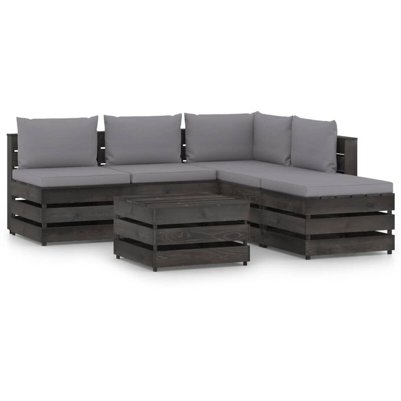 

Muebles de jardín 6 piezas con cojines madera impregnada gris - Youthup