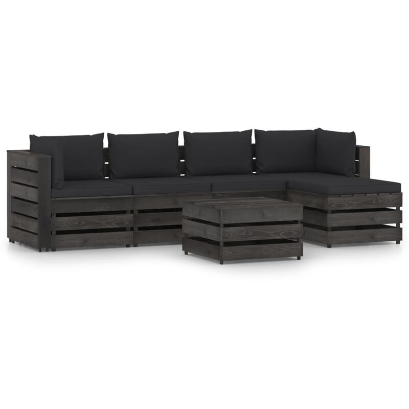 

Muebles de jardín 6 piezas con cojines madera impregnada gris - Youthup