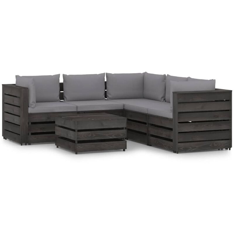 

YOUTHUP Muebles de jardín 6 piezas con cojines madera impregnada gris