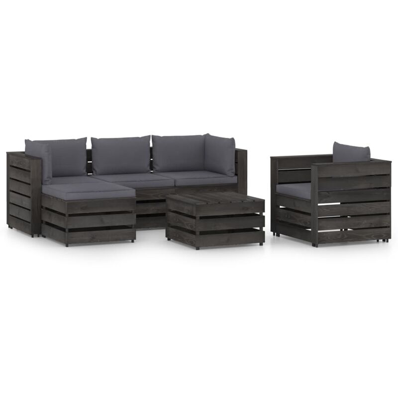 

Muebles de jardín 6 piezas con cojines madera impregnada gris - Youthup