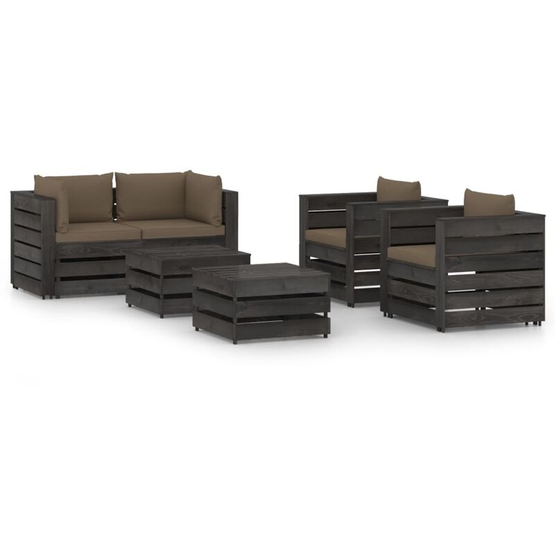 

Muebles de jardín 6 piezas con cojines madera impregnada gris - Youthup