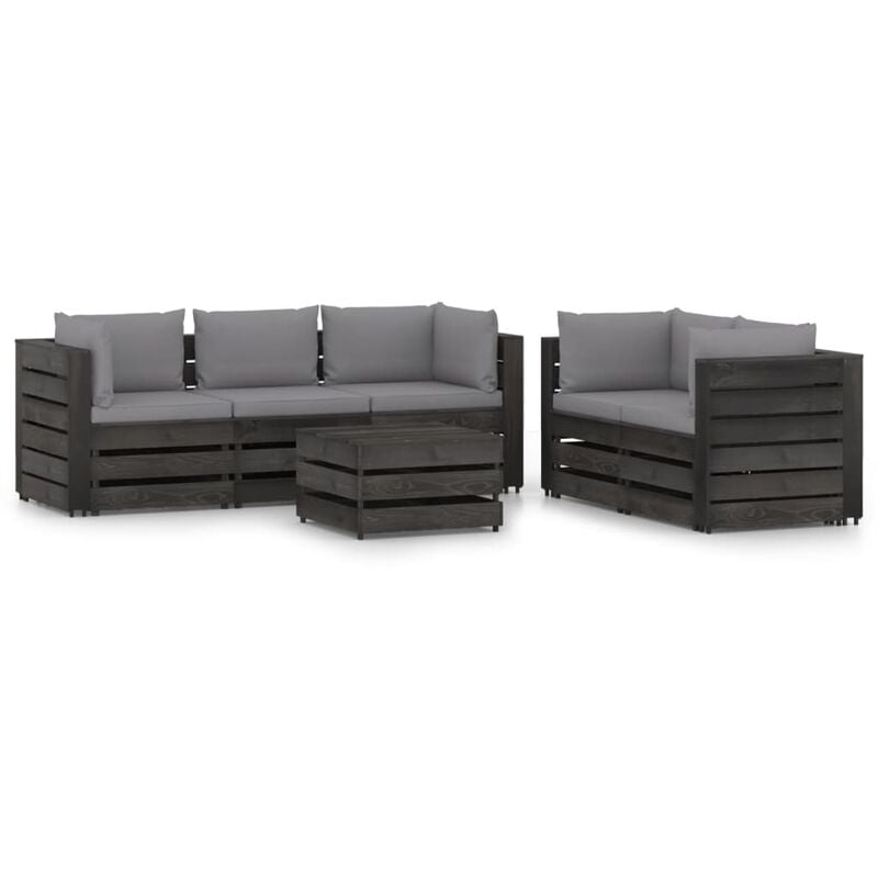 

Muebles de jardín 6 piezas con cojines madera impregnada gris - Youthup